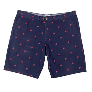 Merona Chino Shorts Men 40 Navy Blue Red Crab Embroidered Cotton Casual Nautical